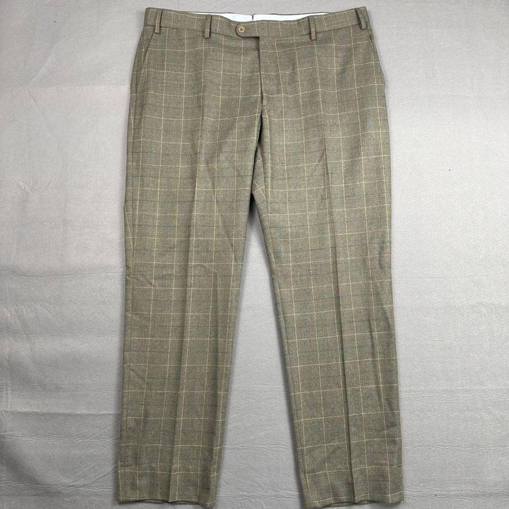 6 East Mens Vitale Barberis Canonico Super 120s Wool Plaid Dress Pants Taupe 40